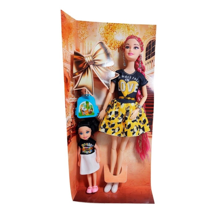 Muñeca Con Hija Vestidos Iguales + Bolso De Juguete