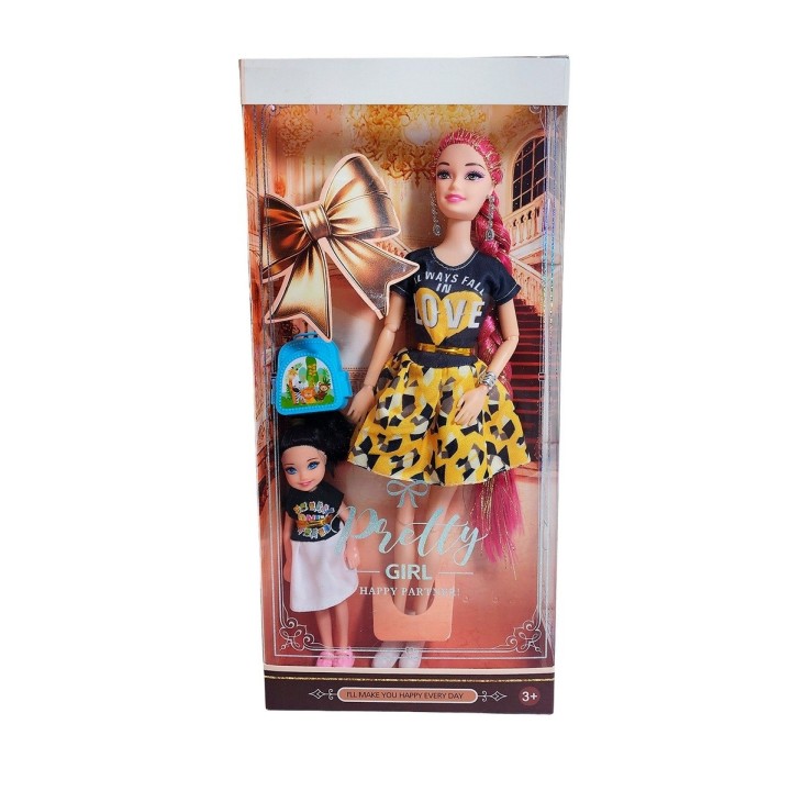 Muñeca Con Hija Vestidos Iguales + Bolso De Juguete