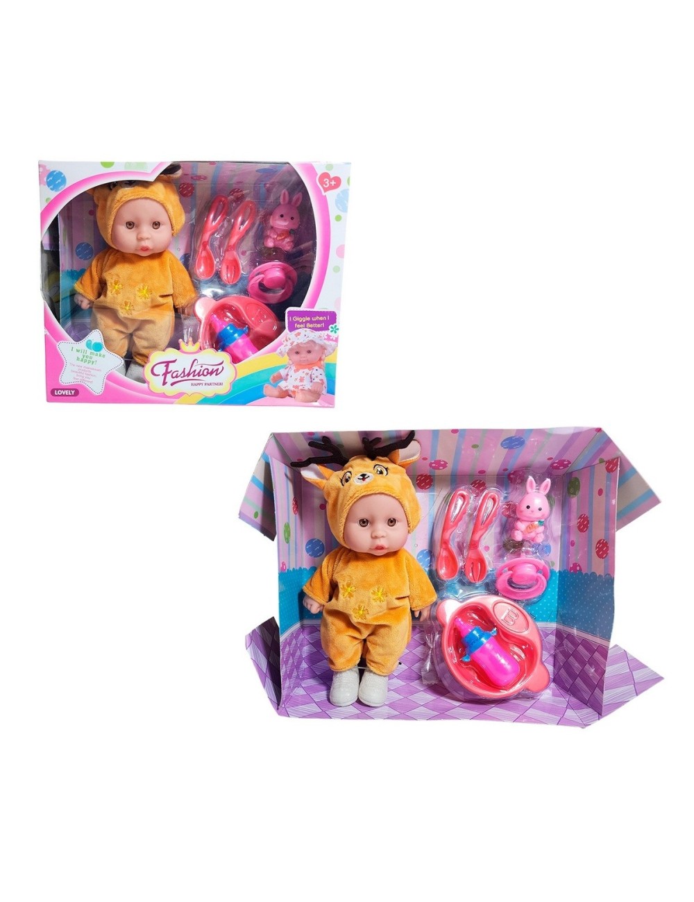 Muñeco Bebe Pijama + Utencilios Accesorios Juguete Niñas