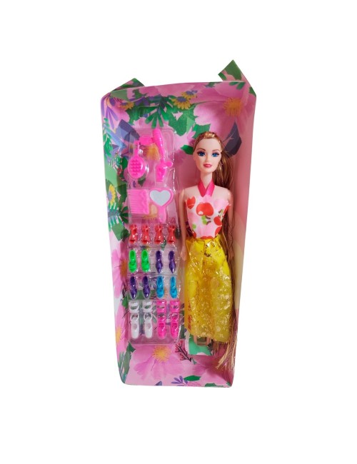 Muñeca Con Vestido Fashion + Accesorios Y Set De Zapatos