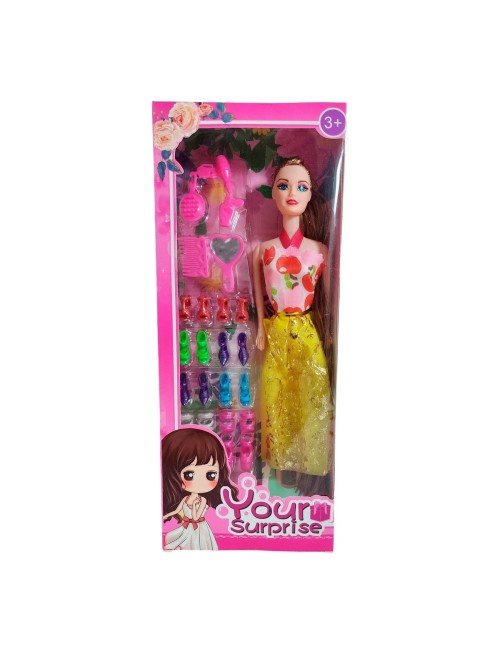 Muñeca Con Vestido Fashion + Accesorios Y Set De Zapatos
