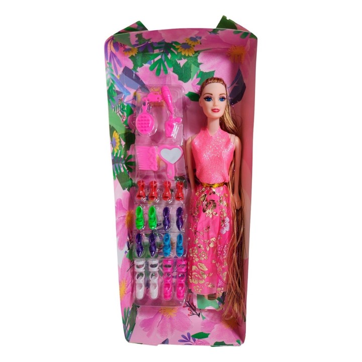 Muñeca Con Vestido Fashion + Accesorios Y Set De Zapatos