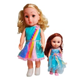 Muñeca Con Vestido Y Muñeca Mini + Diadema Juguete Niñas