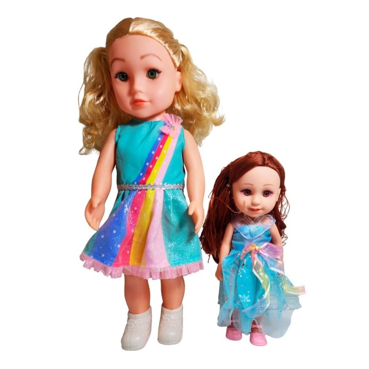 Muñeca Con Vestido Y Muñeca Mini + Diadema Juguete Niñas