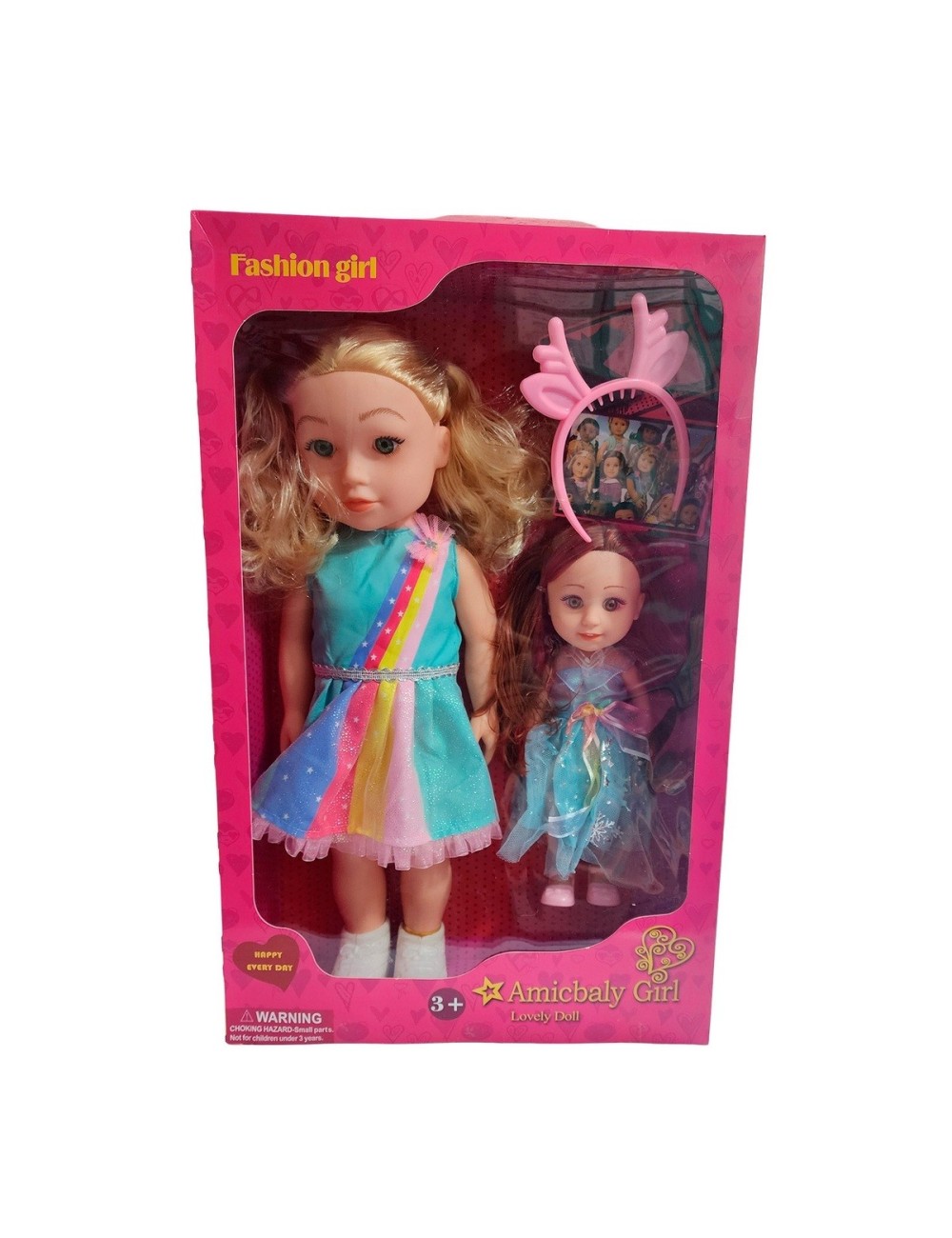 Muñeca Con Vestido Y Muñeca Mini + Diadema Juguete Niñas