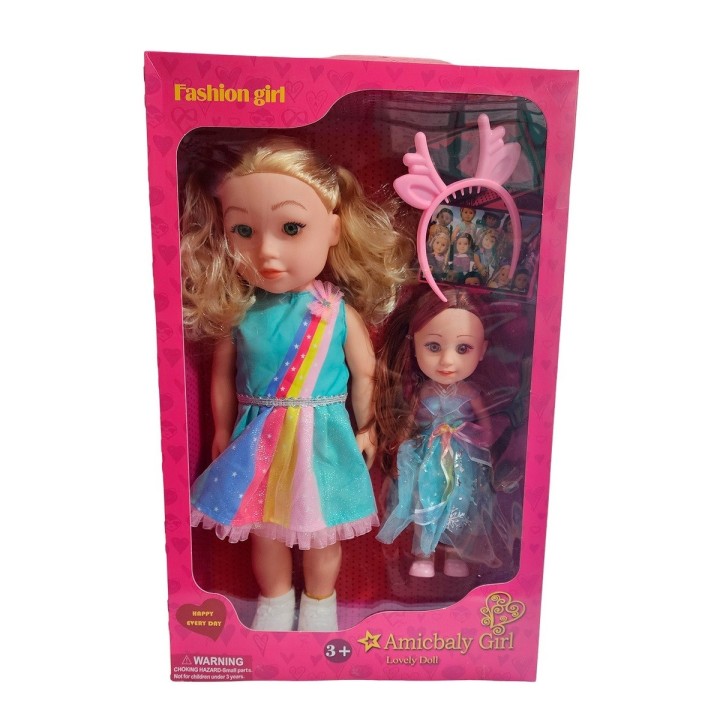 Muñeca Con Vestido Y Muñeca Mini + Diadema Juguete Niñas