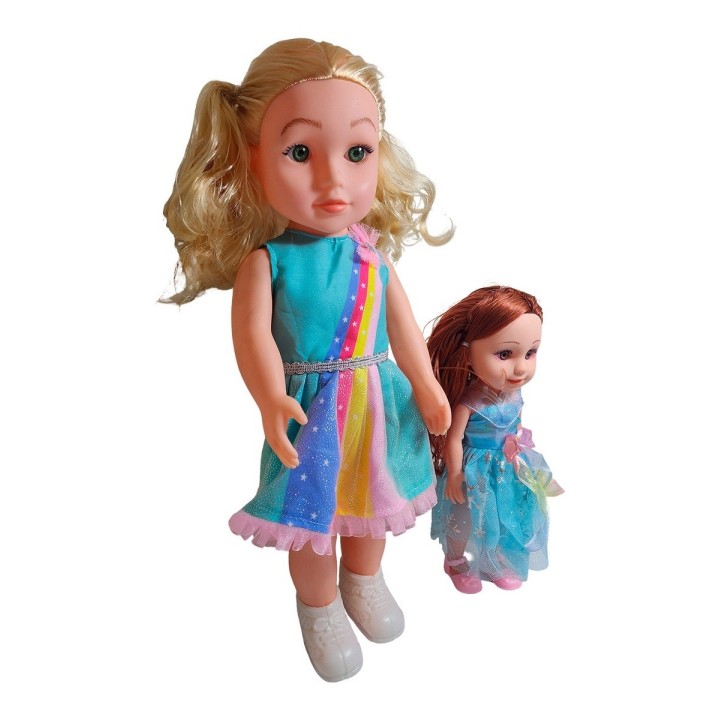 Muñeca Con Vestido Y Muñeca Mini + Diadema Juguete Niñas