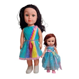 Muñeca Con Vestido Y Muñeca Mini + Diadema Juguete Niñas