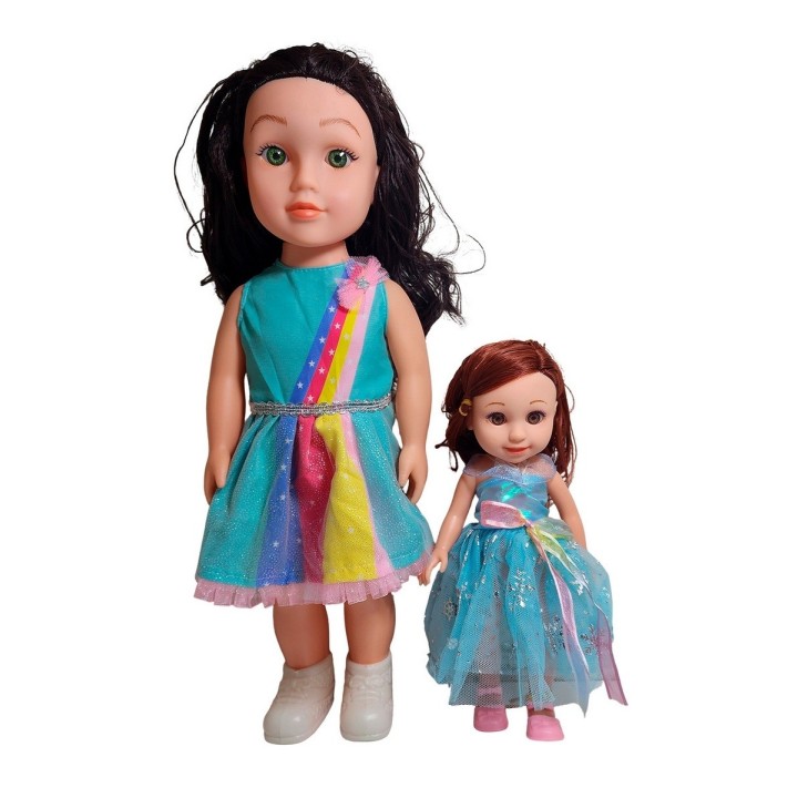 Muñeca Con Vestido Y Muñeca Mini + Diadema Juguete Niñas