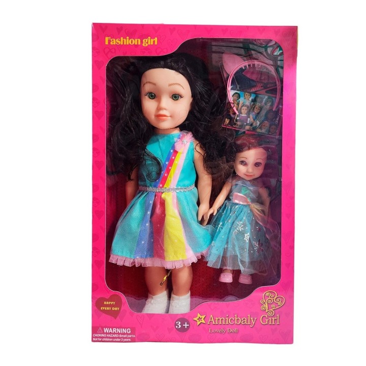 Muñeca Con Vestido Y Muñeca Mini + Diadema Juguete Niñas