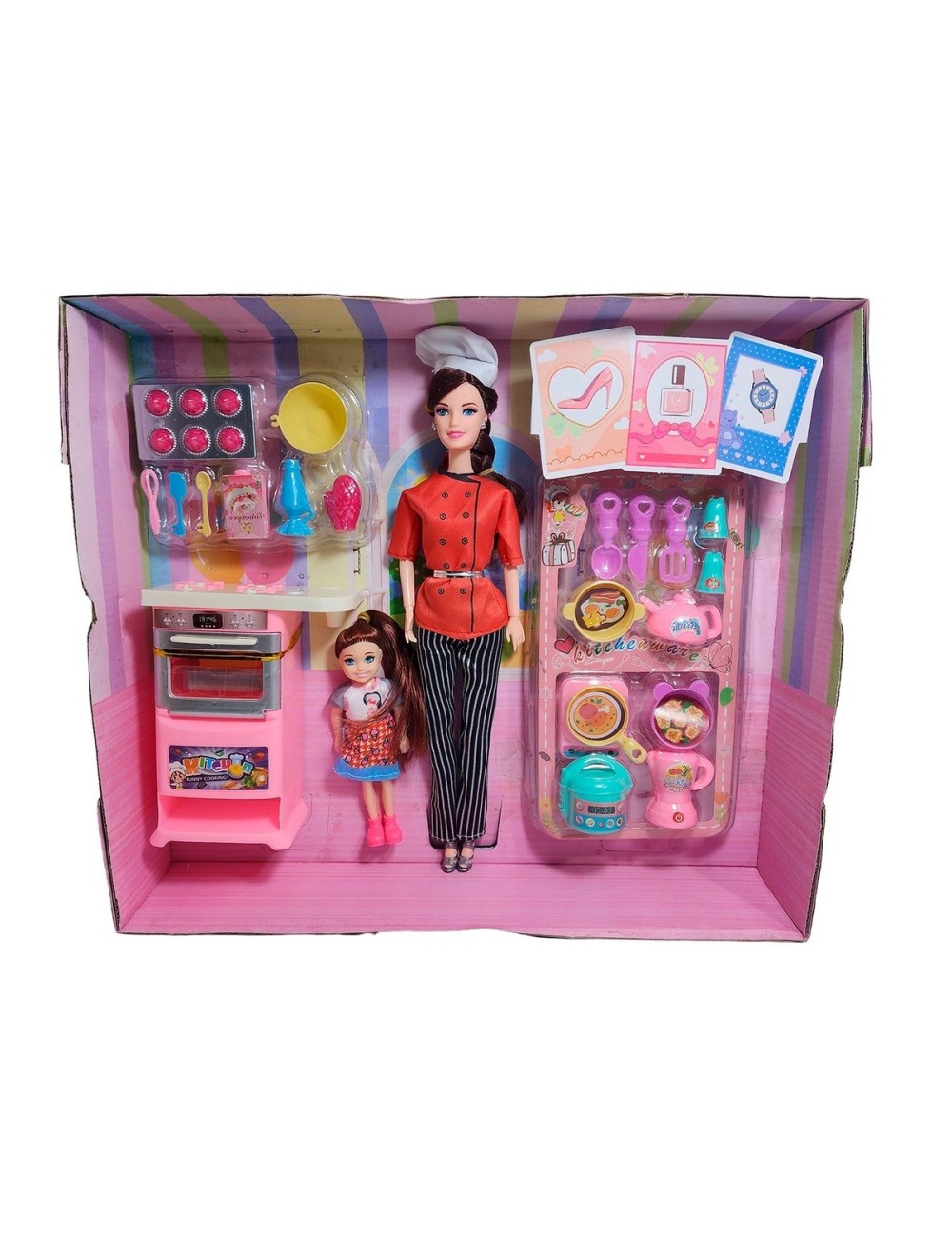 Muñeca Chef Con Muñeca Mini + Accesorios Cocina Juguete Niña