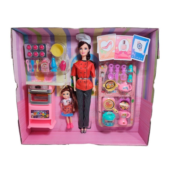 Muñeca Chef Con Muñeca Mini + Accesorios Cocina Juguete Niña