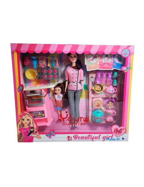 Muñeca Chef Con Muñeca Mini + Accesorios Cocina Juguete Niña