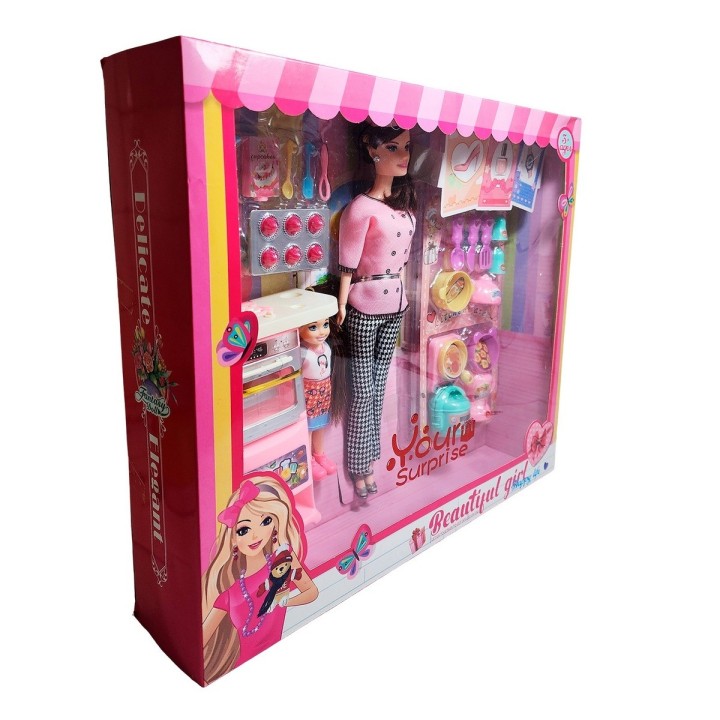 Muñeca Chef Con Muñeca Mini + Accesorios Cocina Juguete Niña