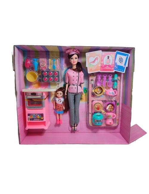 Muñeca Chef Con Muñeca Mini + Accesorios Cocina Juguete Niña