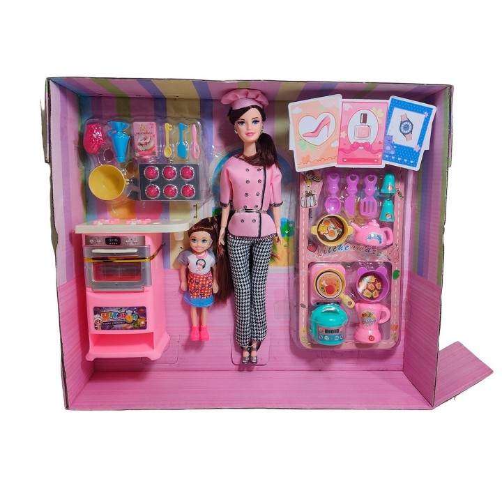 Muñeca Chef Con Muñeca Mini + Accesorios Cocina Juguete Niña