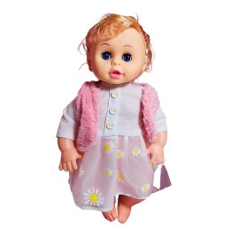 Muñeca Bebe Con Vestido Sonajero + Utencilios De Comida