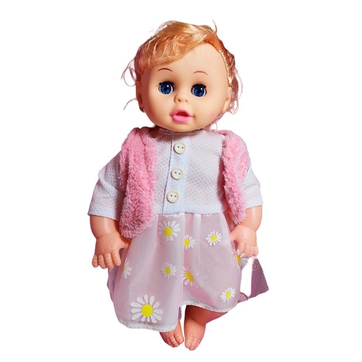 Muñeca Bebe Con Vestido Sonajero + Utencilios De Comida