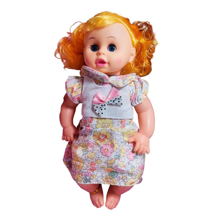 Muñeca Bebe Con Vestido Sonajero + Utencilios De Comida