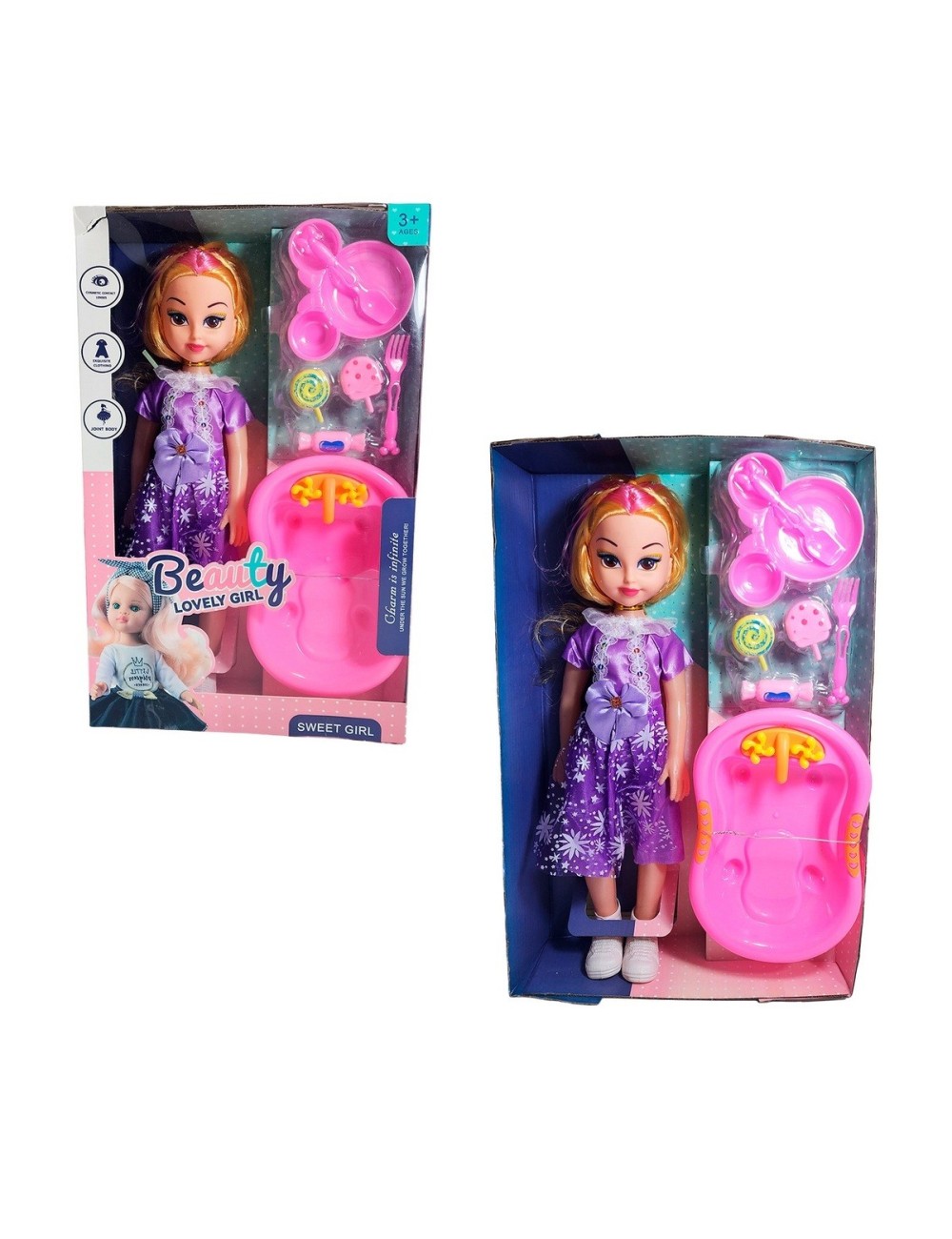 Muñeca Con Vestido Bañera + Accesorios Juguete Niñas
