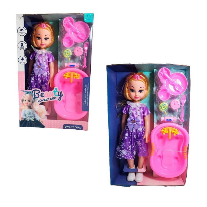 Muñeca Con Vestido Bañera + Accesorios Juguete Niñas