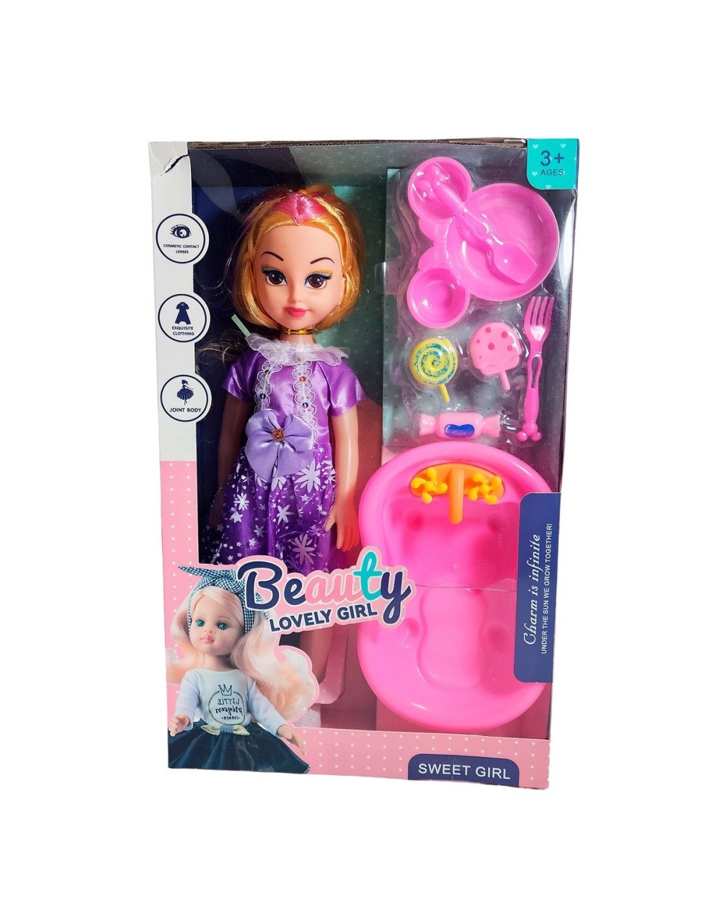 Muñeca Con Vestido Bañera + Accesorios Juguete Niñas