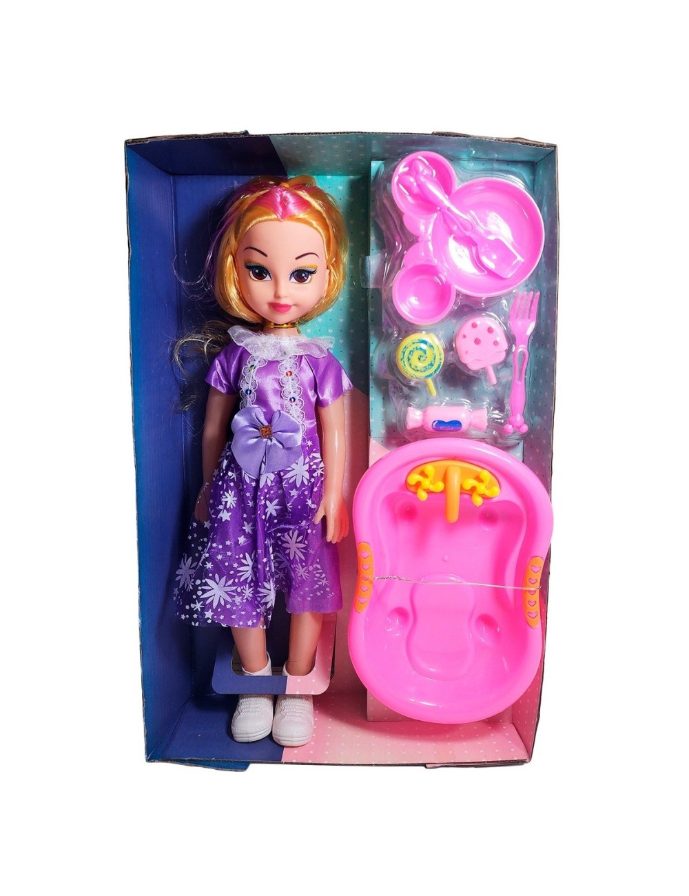 Muñeca Con Vestido Bañera + Accesorios Juguete Niñas