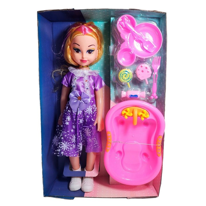 Muñeca Con Vestido Bañera + Accesorios Juguete Niñas