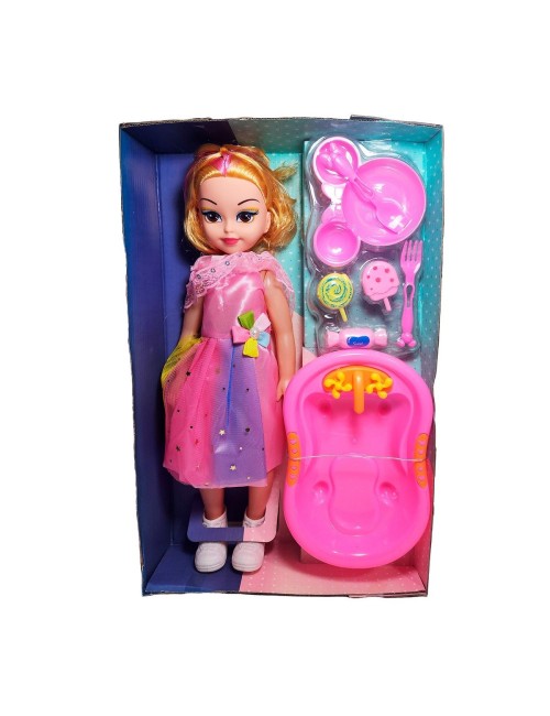 Muñeca Con Vestido Bañera + Accesorios Juguete Niñas