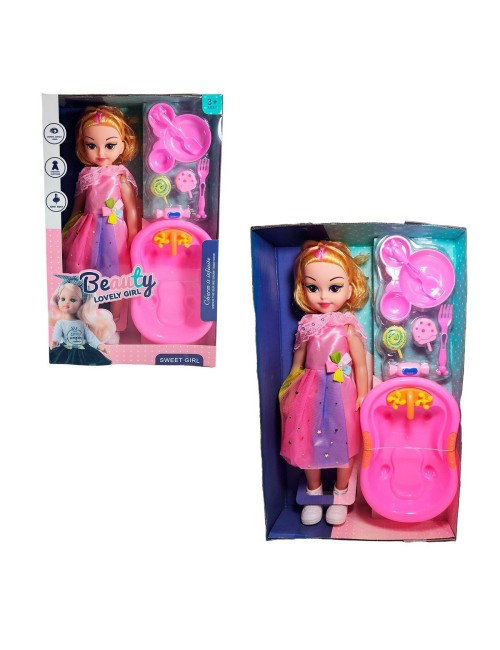 Muñeca Con Vestido Bañera + Accesorios Juguete Niñas