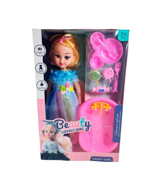 Muñeca Con Vestido Bañera + Accesorios Juguete Niñas