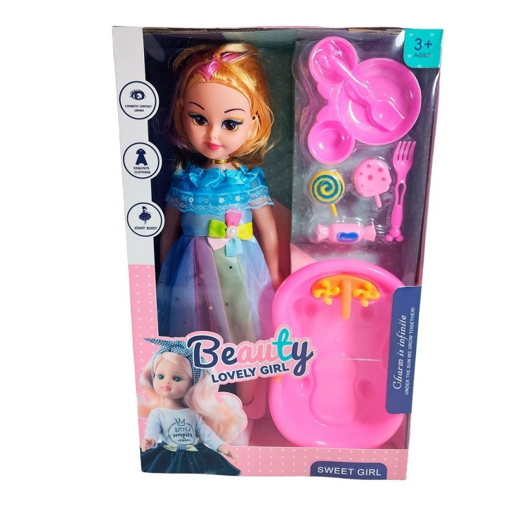 Muñeca Con Vestido Bañera + Accesorios Juguete Niñas