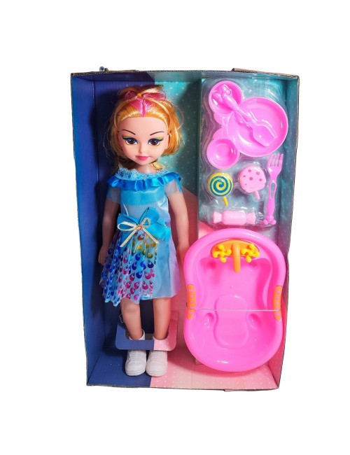 Muñeca Con Vestido Bañera + Accesorios Juguete Niñas