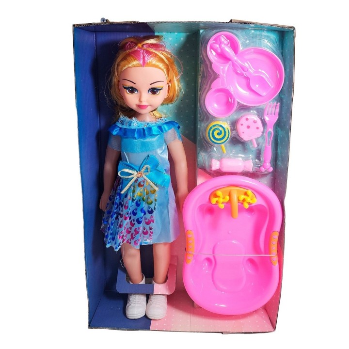 Muñeca Con Vestido Bañera + Accesorios Juguete Niñas