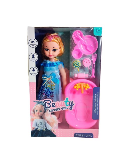 Muñeca Con Vestido Bañera + Accesorios Juguete Niñas