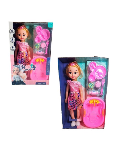 Muñeca Con Vestido Bañera + Accesorios Juguete Niñas