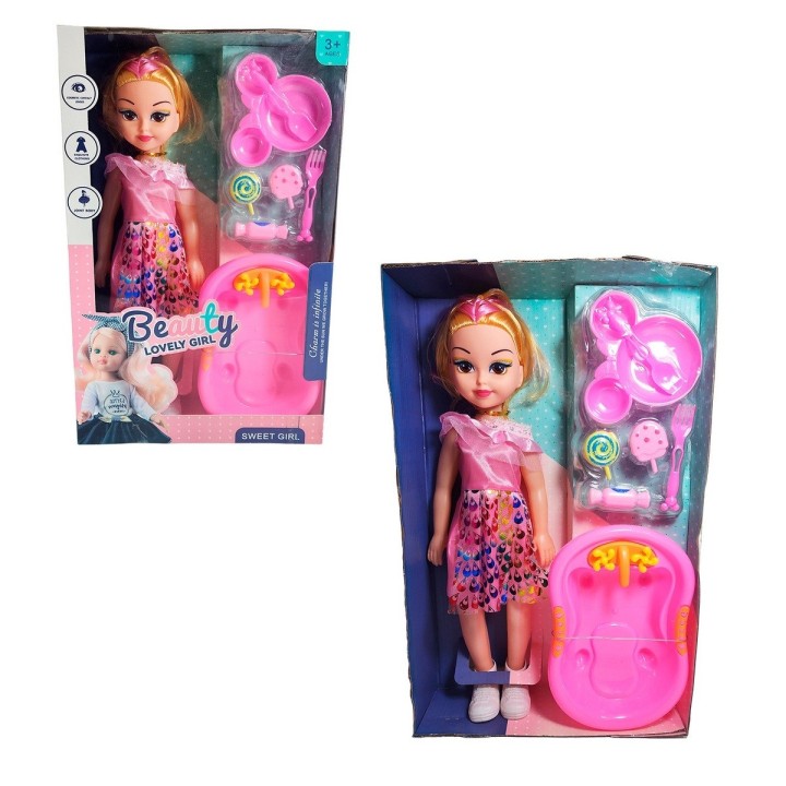 Muñeca Con Vestido Bañera + Accesorios Juguete Niñas