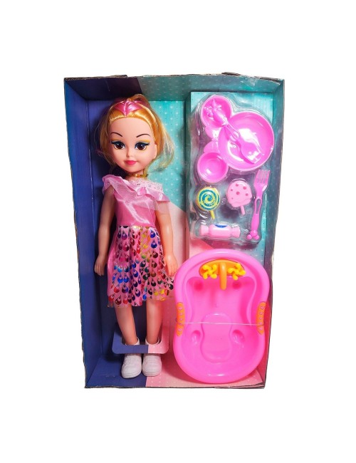 Muñeca Con Vestido Bañera + Accesorios Juguete Niñas