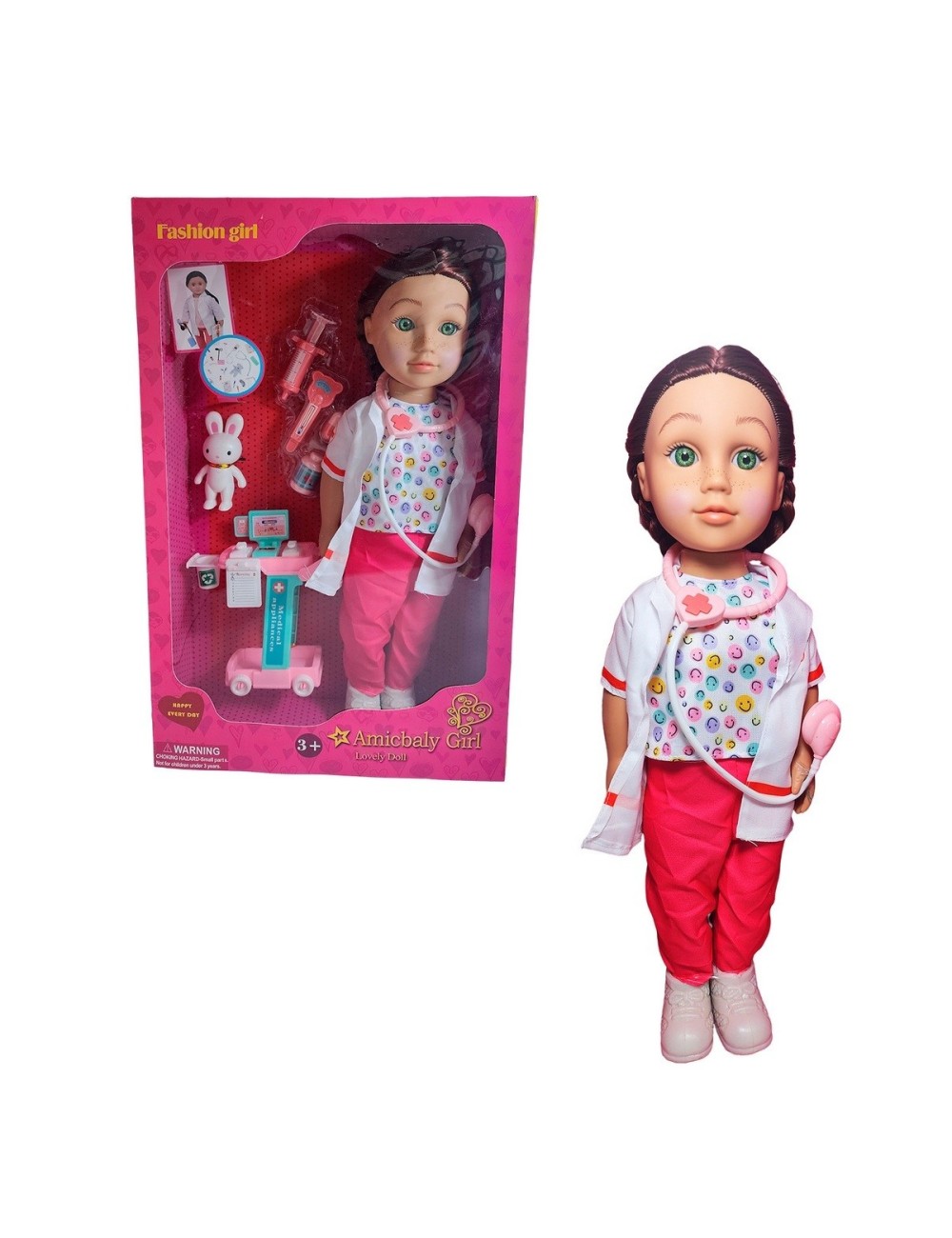 Muñeca Doctora Con Bata + Estetoscopio Accesorios Doctora