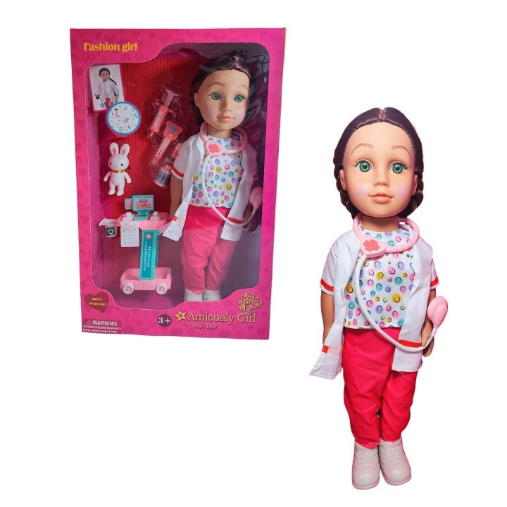 Muñeca Doctora Con Bata + Estetoscopio Accesorios Doctora