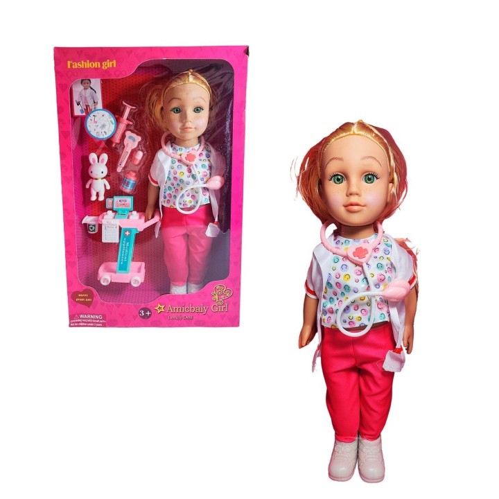 Muñeca Doctora Con Bata + Estetoscopio Accesorios Doctora