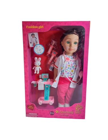 Muñeca Doctora Con Bata + Estetoscopio Accesorios Doctora