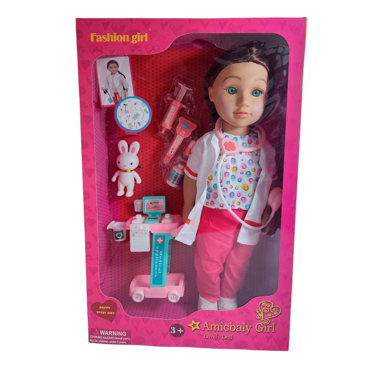 Muñeca Doctora Con Bata + Estetoscopio Accesorios Doctora
