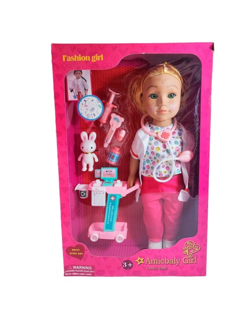 Muñeca Doctora Con Bata + Estetoscopio Accesorios Doctora