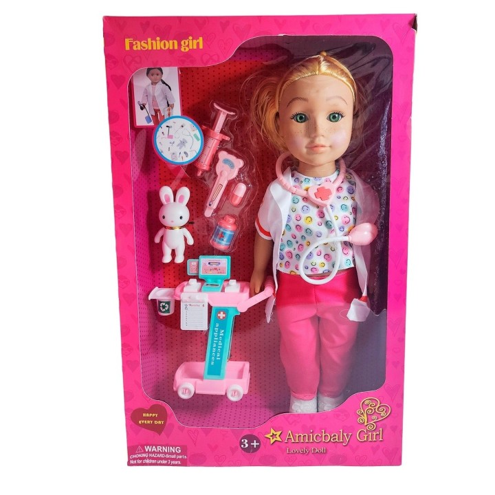 Muñeca Doctora Con Bata + Estetoscopio Accesorios Doctora