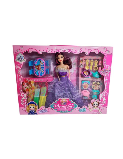 Muñeca Princesa Con Vestidos + Accesorios De Cocina Juguete