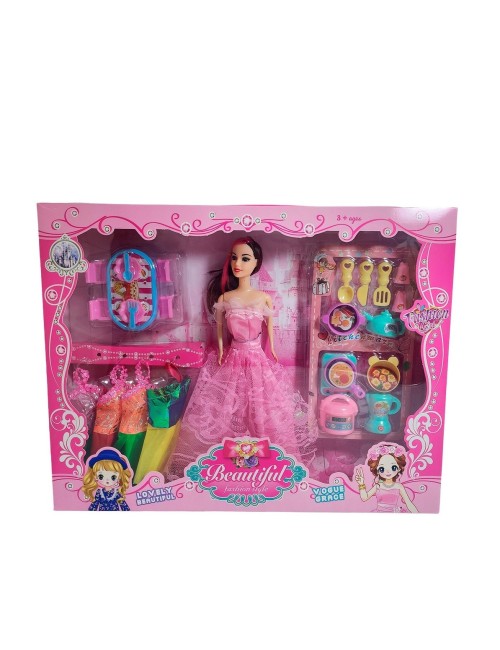 Muñeca Princesa Con Vestidos + Accesorios De Cocina Juguete