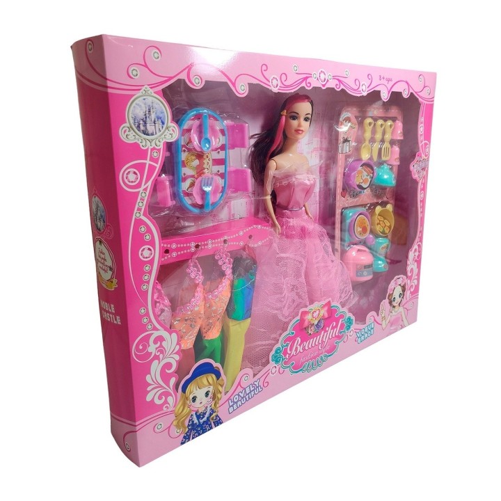 Muñeca Princesa Con Vestidos + Accesorios De Cocina Juguete