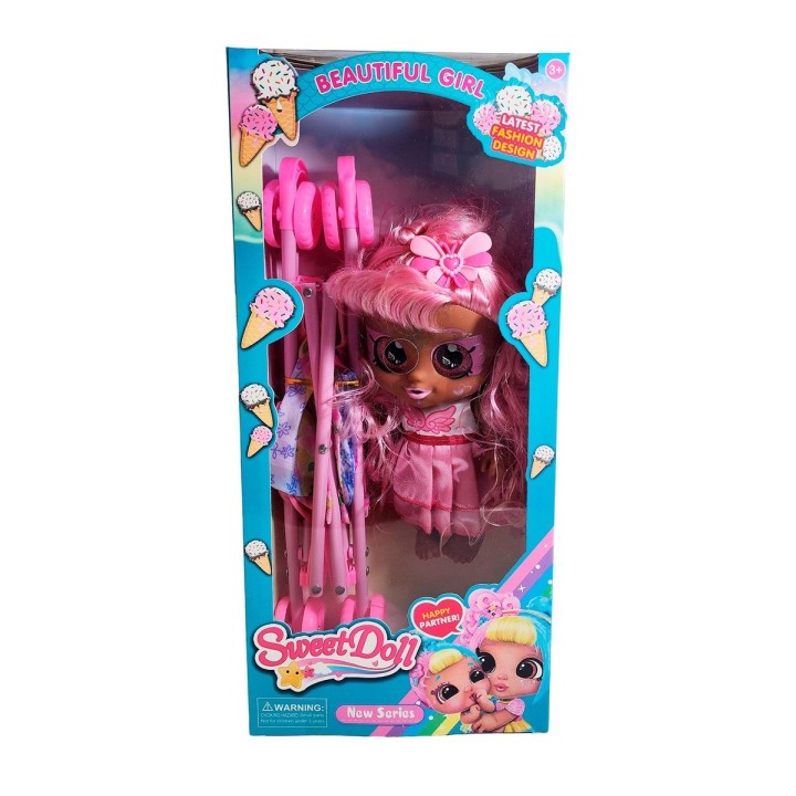 Muñeca Bebe Ojos Expresivos + Coche Juguete Niñas