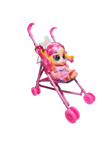 Muñeca Bebe Ojos Expresivos + Coche Juguete Niñas